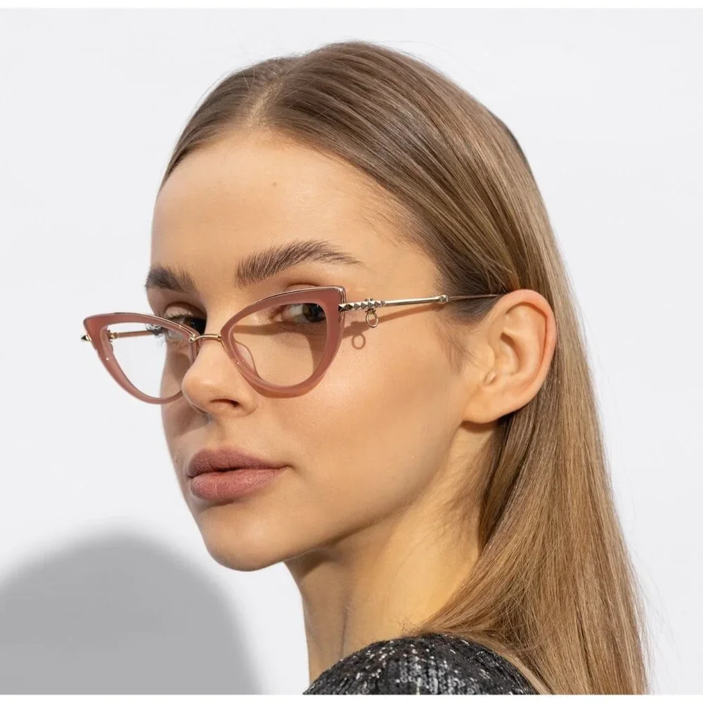 NWT VALENTINO EYEGLASSES CAT EYE WOMEN GOLD/ROSE WITH CHAIN
